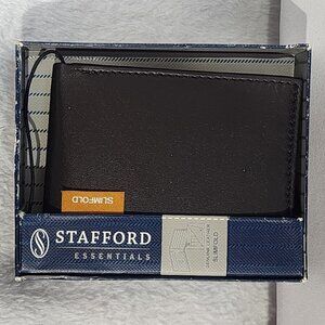 New Men's Stafford Slim Wallet Slimfold Contrasting Canvas Gen Leather Brown NWT